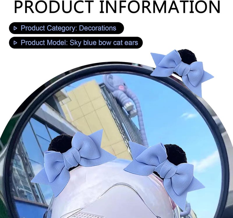 SLIMI 2 PCS Bow Helmet Decoration, Cute Plush Cat Ears Bow Helmet Decor, Self-Adhesive Motorcycle Helmet Accessories for Women (Blue) - Image 2